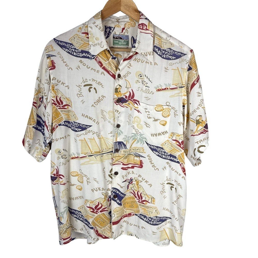 Reyn Spooner Vintage Rum Runner Button Up Hawaiian Shirt Size L Short Sleeve‎